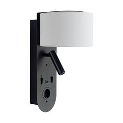 Aplique de Pared ÚRSULA II Negro USB con lector LED